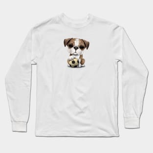 Cute British Bulldog Puppy With Football Soccer Ball Long Sleeve T-Shirt